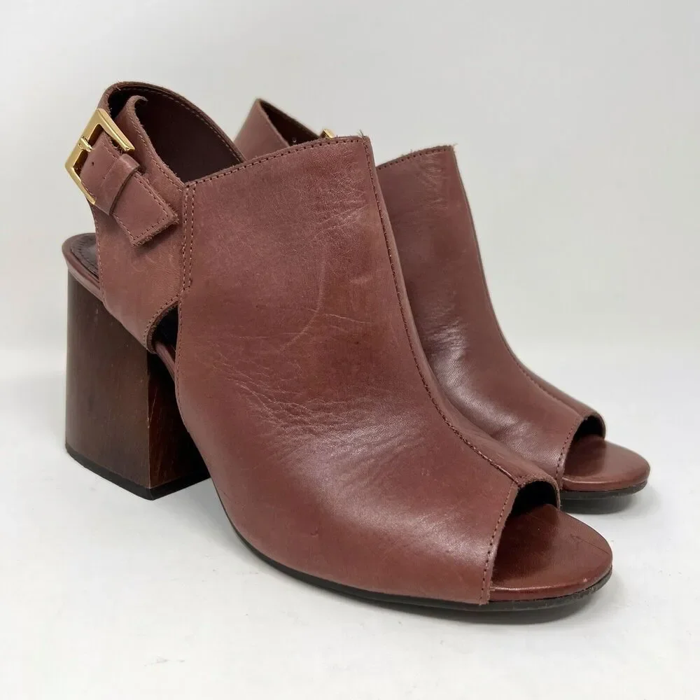 Chocolat Blu Tan Leather Block Heel Sandals - Picture 2 of 13